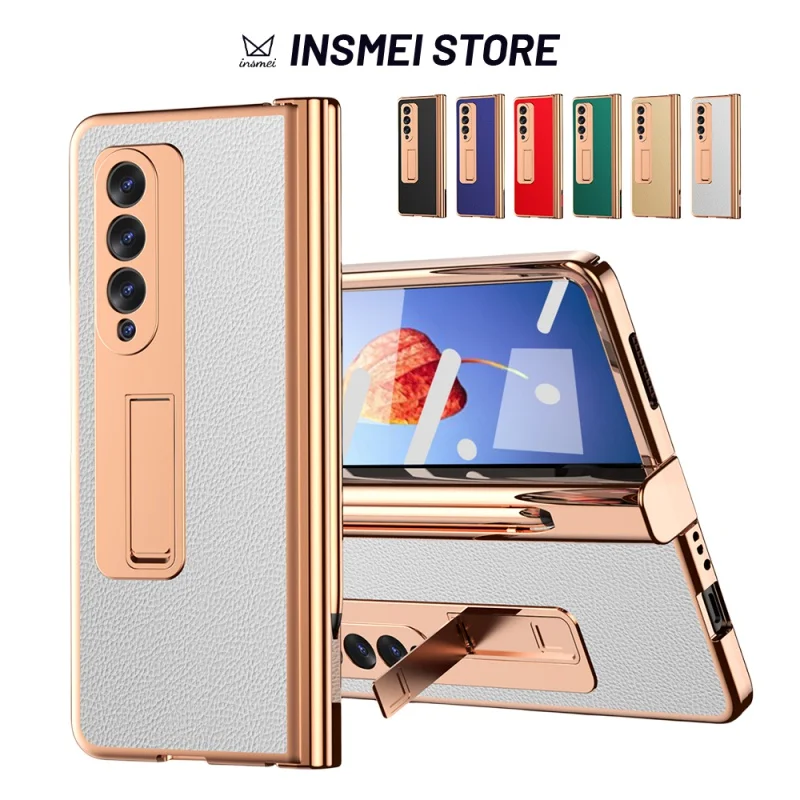 

For Samsung Galaxy Z Fold 5 4 3 2 Case, PU Leather Surface & PC Cover [Screen Protector] [Plating Hinge] [Pen Tray Hinge], WE