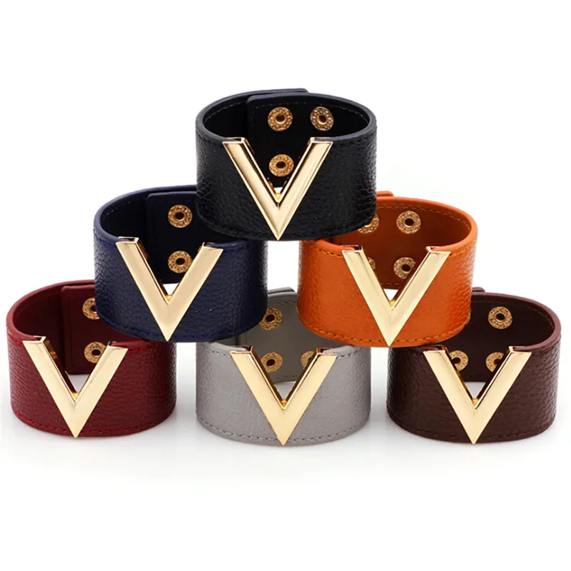 

New Fashion Wide V Leather Bracelet Bangle Punk Cuff Bracelet Wrap Wristband Fashion Jewelry