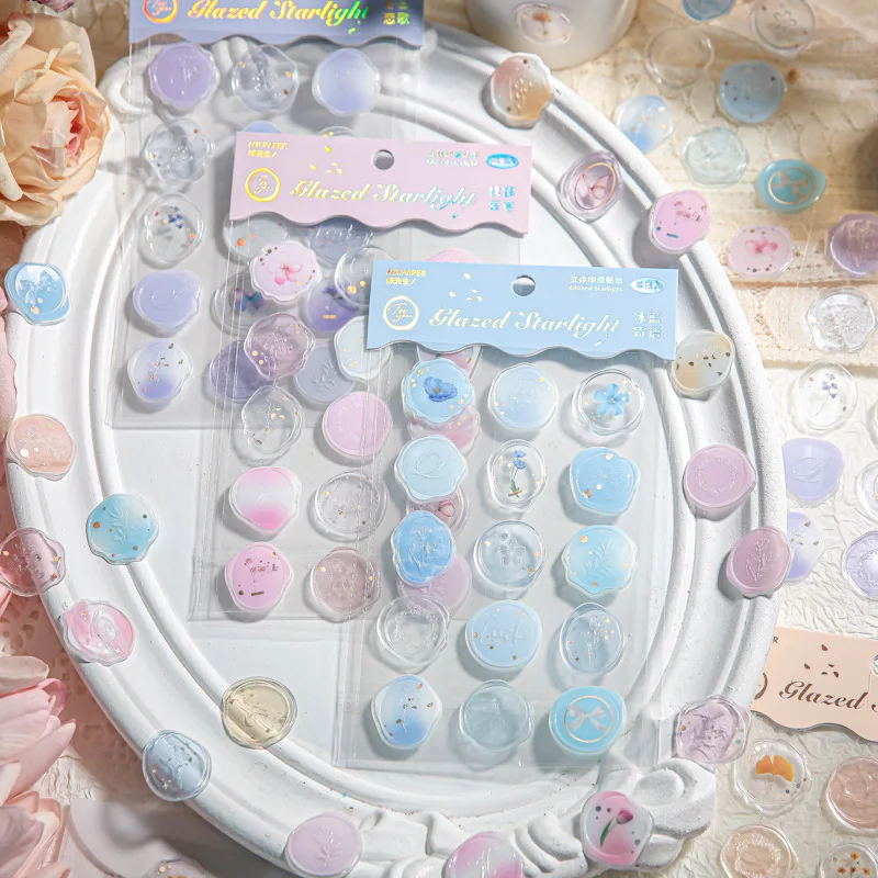 

Card Lover 1 Pcs [Glass Starlight Series] Lovely Journal Stickers Silica Gel Sticker Paper Scrapbooking Material Scrapbook Kit