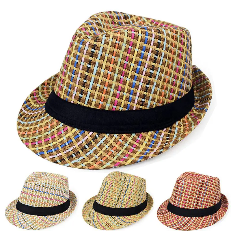 

Short Brim Lattice Outdoor Shade Men Straw Hat Spring Summer Sun Protection Women Beach Hat Jazz Hat