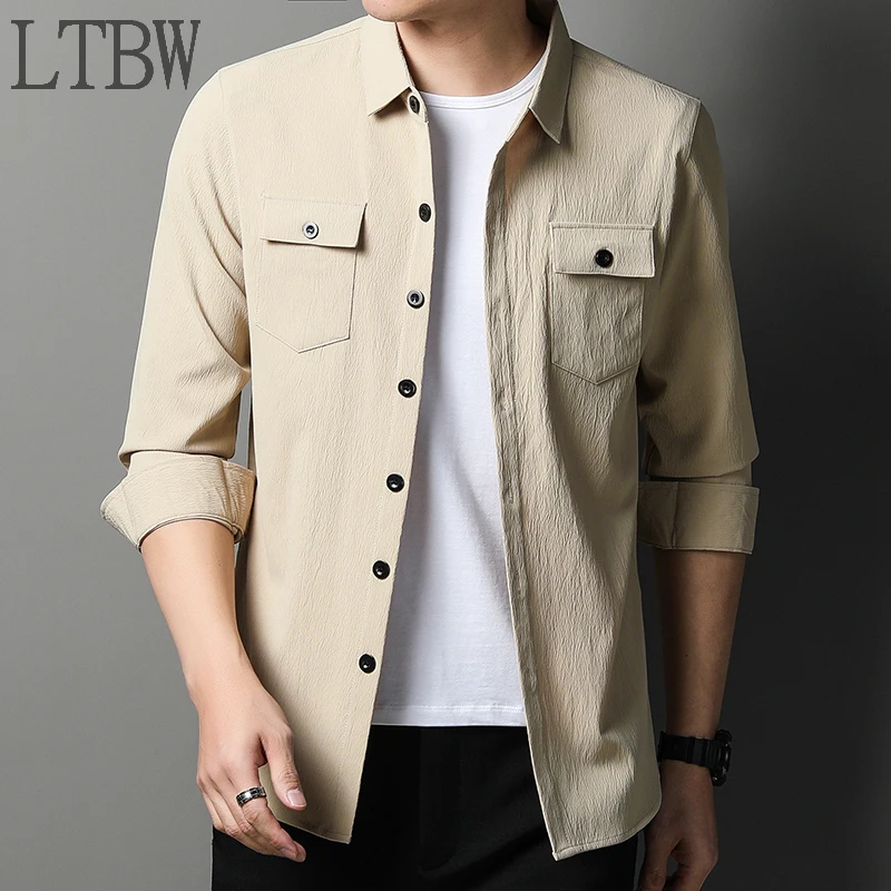 Быстрая доставка новые мужские однотонные рубашки в охотничьем стиле с длинным