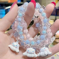 sanrioed kawaii anime bracelet cinnamoroll pompompurin cartoon figures hair band elastic rope cute charms jewelry decorative toy