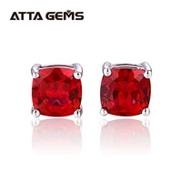 red ruby women silver stud earring cushion created ruby fashion womens sterling silver jewelry wedding and engagement earring