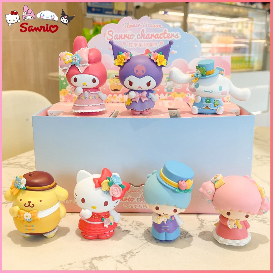 

Genuine Anime Figures Set Sanrio Flower Season Series Kuromi Melody Hellokitty Cinnamoroll Kawaii Figure Toys Desktop Decoration