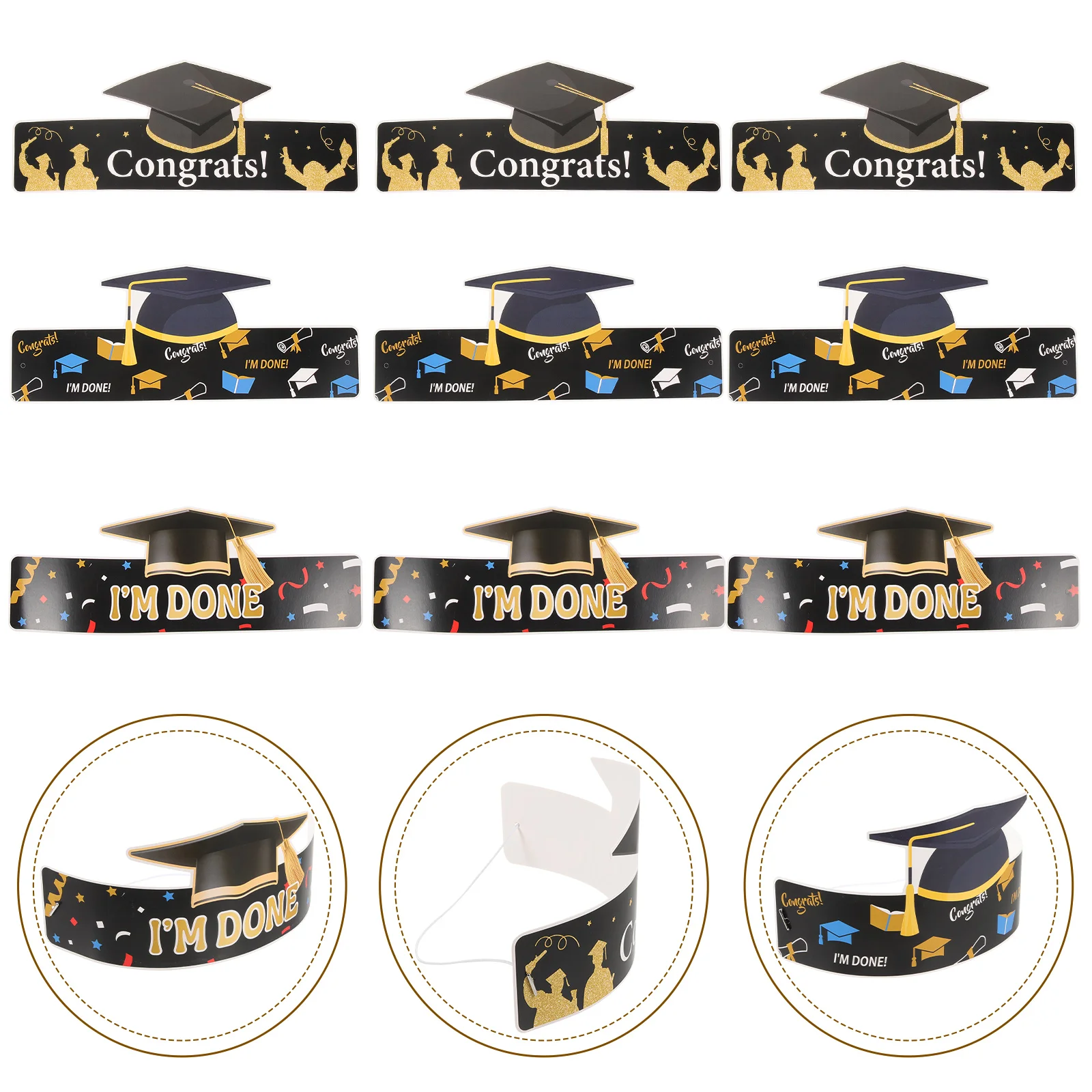 

9 Pcs Graduation Paper Hat Adults Assorted Party Supplies Caps Craft Hats Decors DIY
