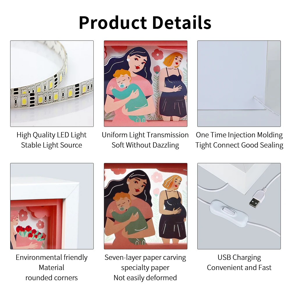 Подарок на день матери семейная коробка 3D теневая деревянная рамка бумажная