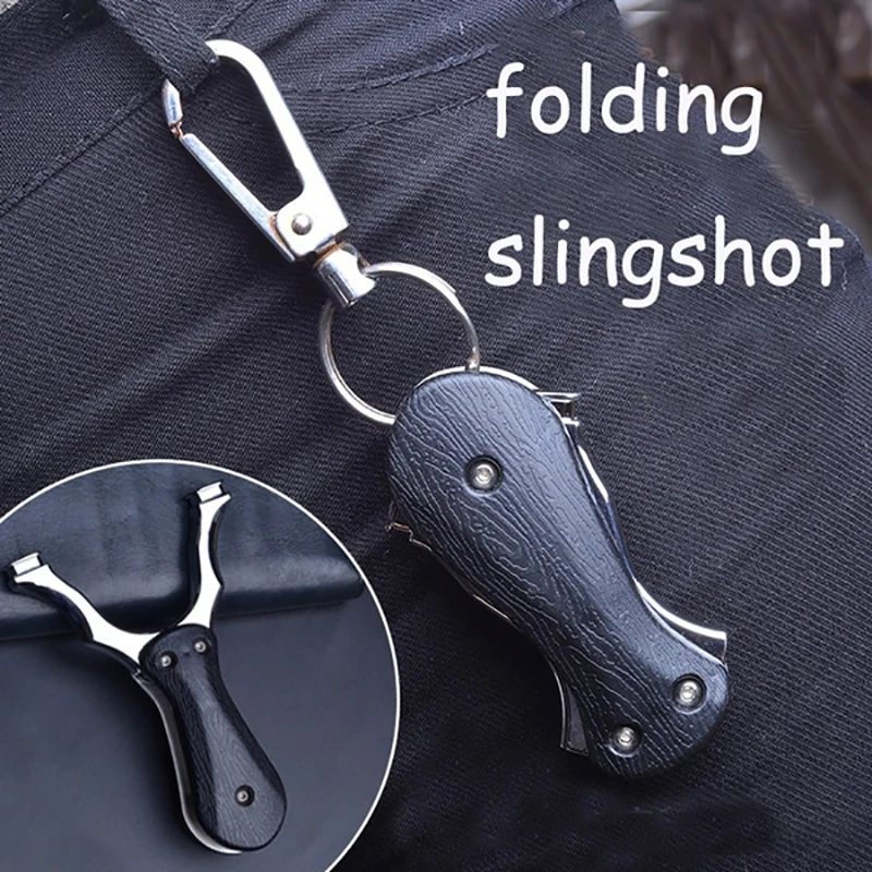 2022 NEW Portable Collapsible Slingshot Outdoor Hunting Key Buckle Pendant Powerful Slingshot Leather Rib Powerful Slingshot