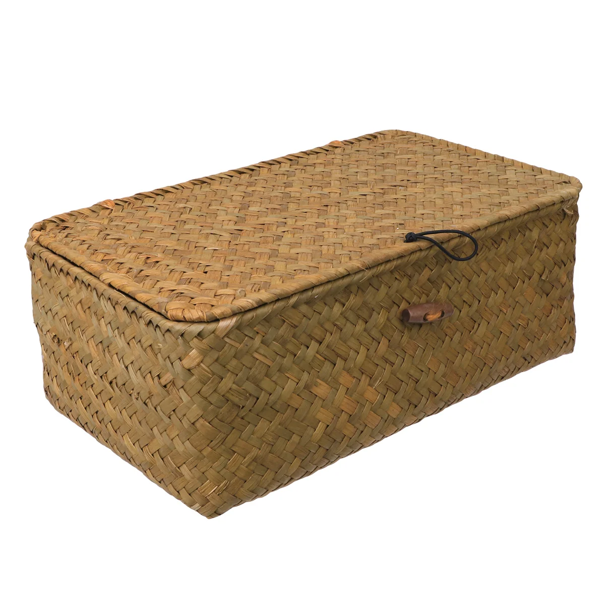 

Straw Basket with Lid Rattan Woven Basket Desktop Clothes Sundries Storage Box for Bedroom Home Decor (M)