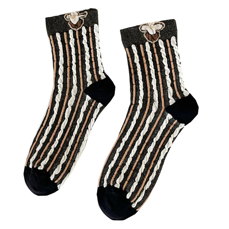 5 Pair Vintage Print Black Socks Female Kawaii Long Winter Socks For Women Designer Cycling Socks Christmas Gifts Socken Damen