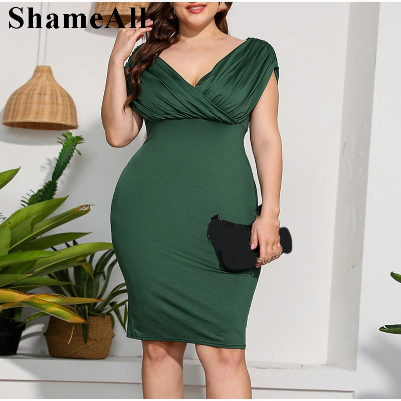 

Women Plus Size Ruched Strap Sleeveless Dress 4XL Summer Elegant Lady Wrap V Neck French Club Evening Bandage Dresses Bodycon