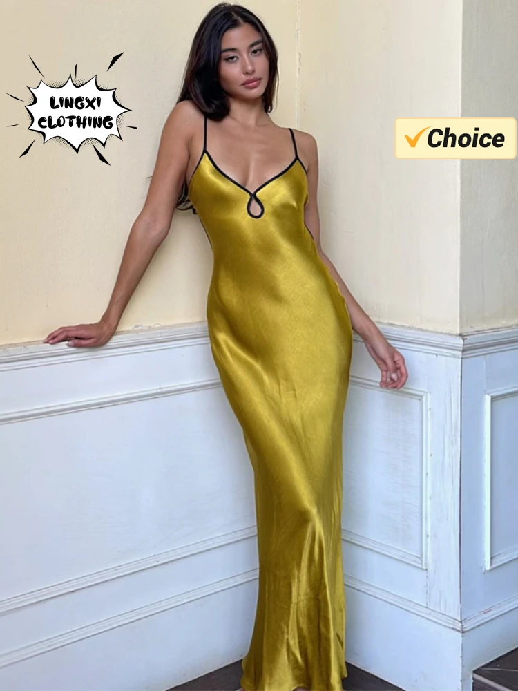 Женское однотонное платье с V-образным вырезом и открытой спиной