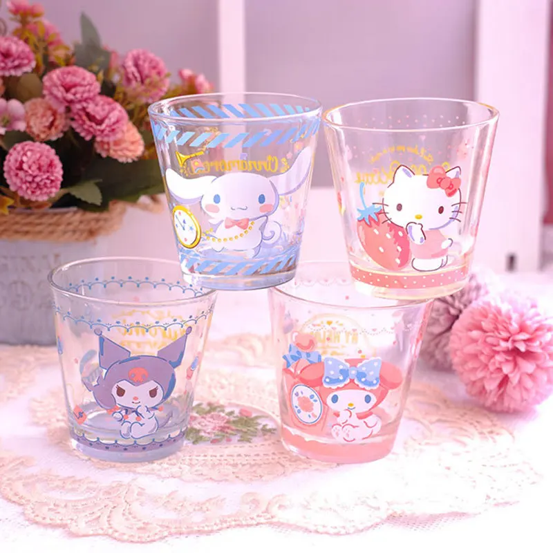 

Sanrio Kawaii Cartoon My Melody Cinnamoroll Glasses Brushing Cups Water Cups Breakfast Milk Juice Cups Gifts for Children