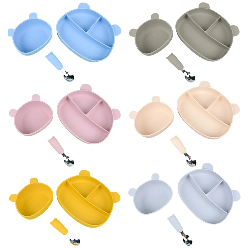 

3PC/Set Silicone Baby Feeding Bowl Spoon Non-Slip Divided Plate Tableware Set BPA Free Silicone Plate Baby Plate Children Dishes