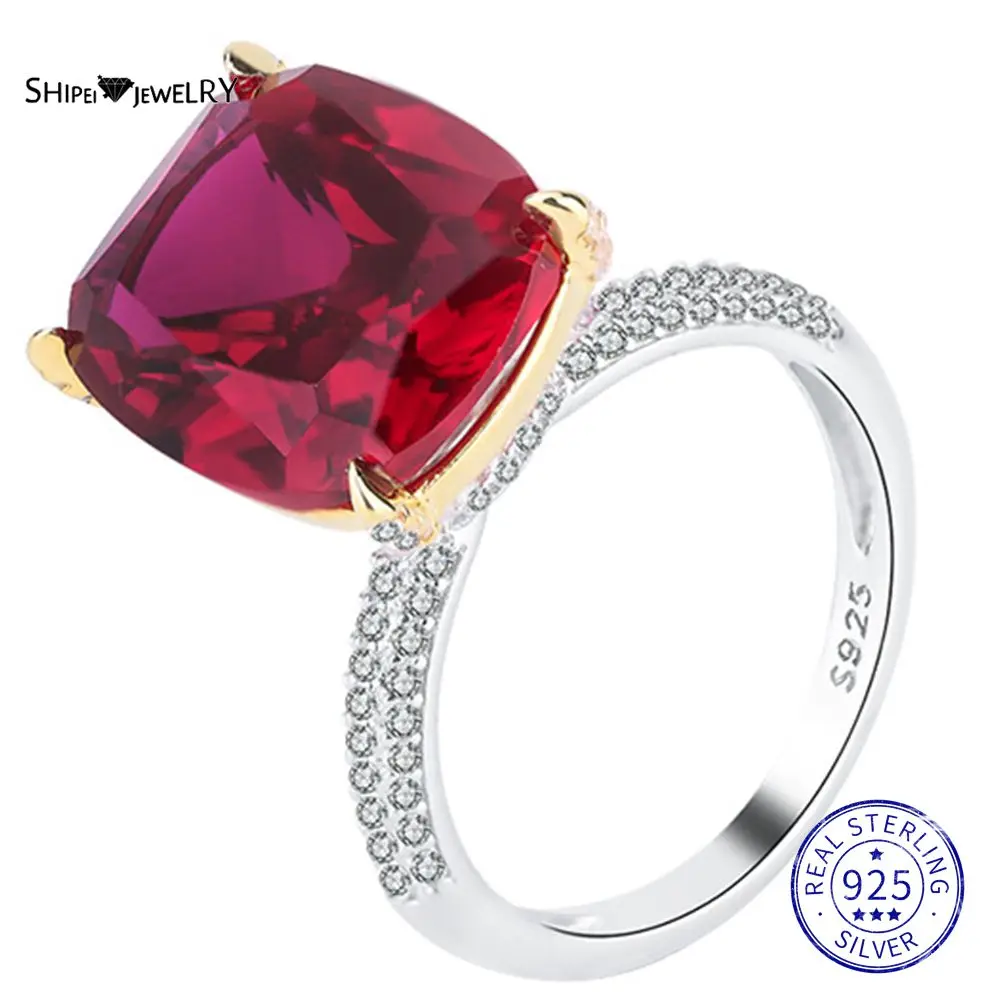 

Shipei 925 Sterling Silver 12*14 MM Ruby Emerald Created Moissanite Gemstone Vintage Party Ring For Women Fine Jewelry Wholesale