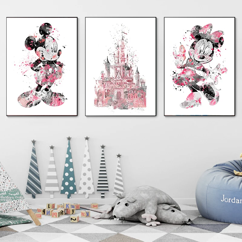 

Watercolor Mickey Mouse And Minnie Mouse Canvas Painting Wall Art Disney Castle Posters And Prints For Kids Room Home Decor