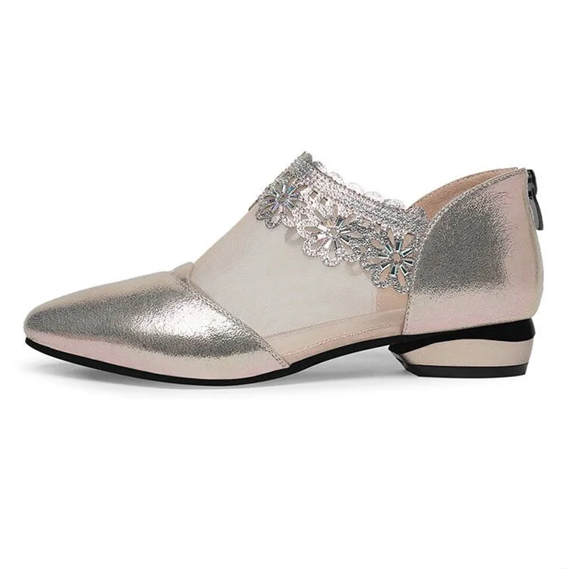 Fashion Comfortable Summer Soft Bottom Women Flat Shoes Mesh Pointed Toe Breathable Ladies Flats Zipper Rubber Mother Flat Shoes