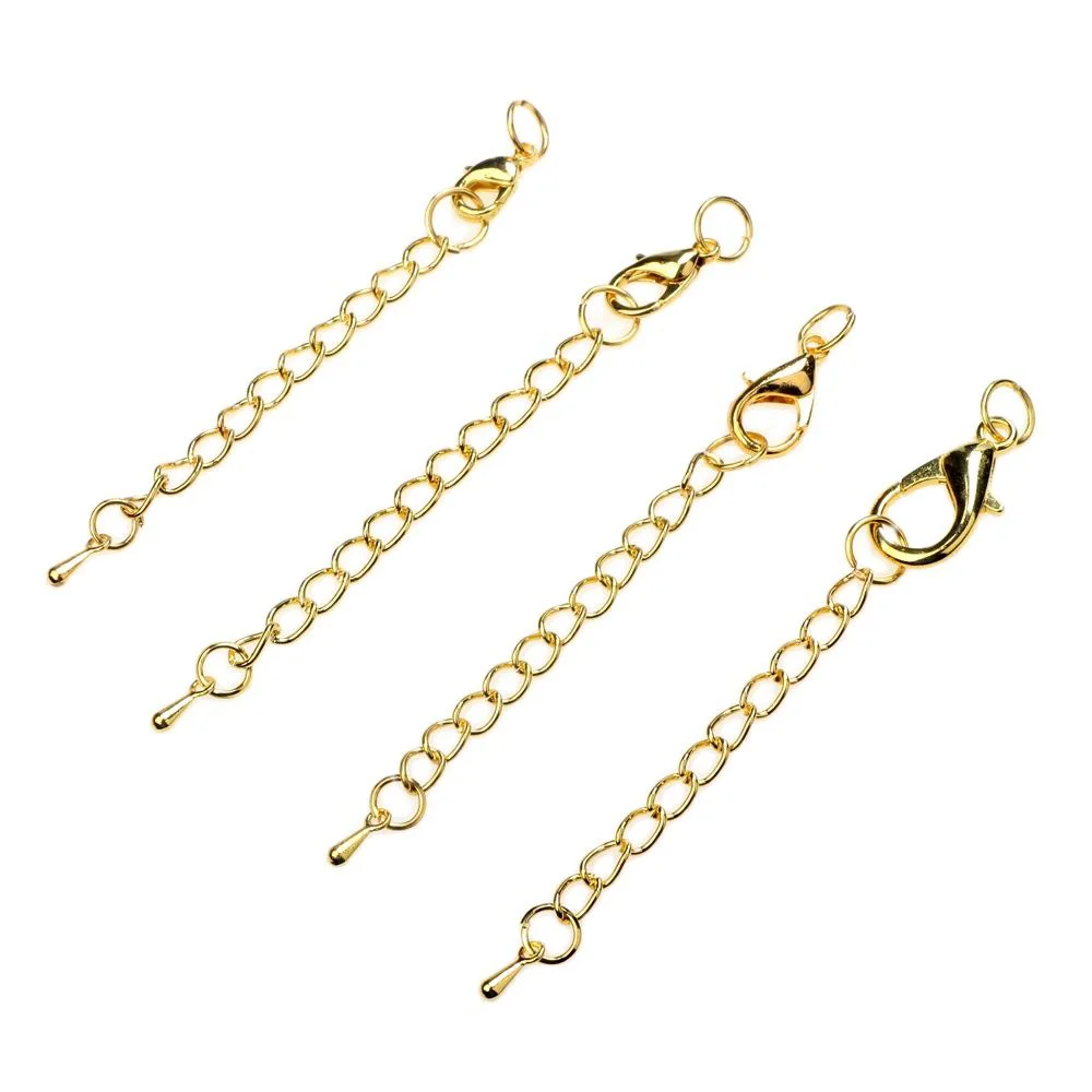 

10/12/14/18MM 6/12/24pcs/Lot Plating Imitation Gold DIY Necklace Bracelet Lobster Clasp Extension Chain Tails Jewelry Making