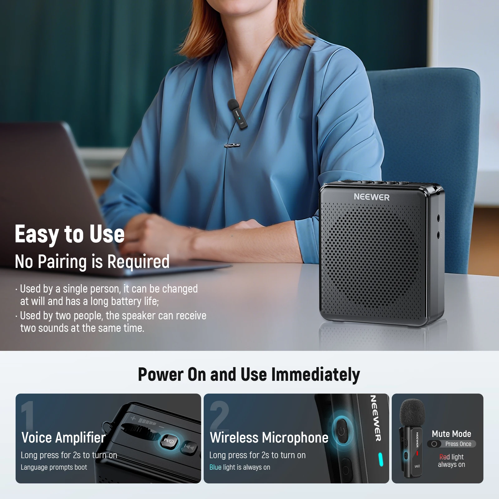 Фото NEEWER беспроводной микрофон усилитель голоса Mini USB C перезаряжаемый звуковой динамик с шумоподавлением мегафон и набор микрофонов №2