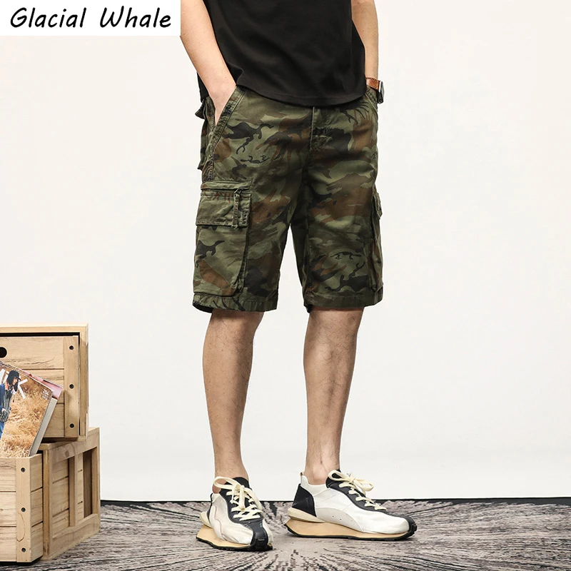 

GlacialWhale Mens Cargo Shorts Men 2022 New Summer ArmyGreen Side Pockets Hip Hop Japanese Streetwear Male Pants Shorts For Men