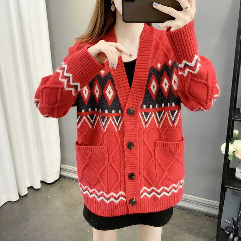 

Вязаный свитер, кардиган, куртка, новая женская одежда, осень-зима, корейская мода, повседневные свободные женские свитеры, вязаное пальто, 2023