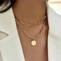 coconal vintage round charm layered necklace women jewelry layered accessories for girls clothing aesthetic gift fashion pendant