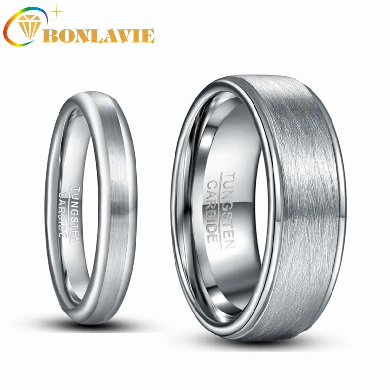 

BONLAVIE 4mm & 8mm Tungsten Carbide Ring Classic Steel Color Lassa Ring Men's Women Brushed Wedding Jewelry Best Gift