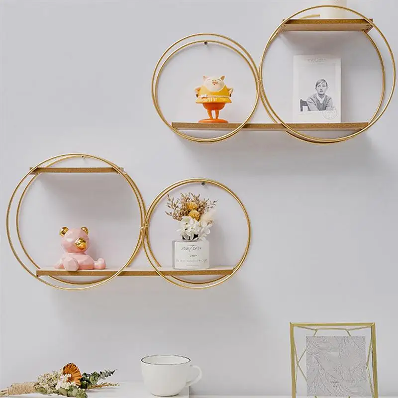 

Nordic Style Round Wall Hanging Storage Rack Wrought Iron Wall Mounted Storage Shelves for Home Bedroom Wall Hanging Decoration