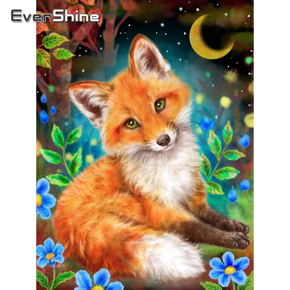 

EverShine 5D Diamond Painting Fox Picture Rhinestone Diamond Mosaic Animal Full Square Embroidery Night Moon Handmade Gift