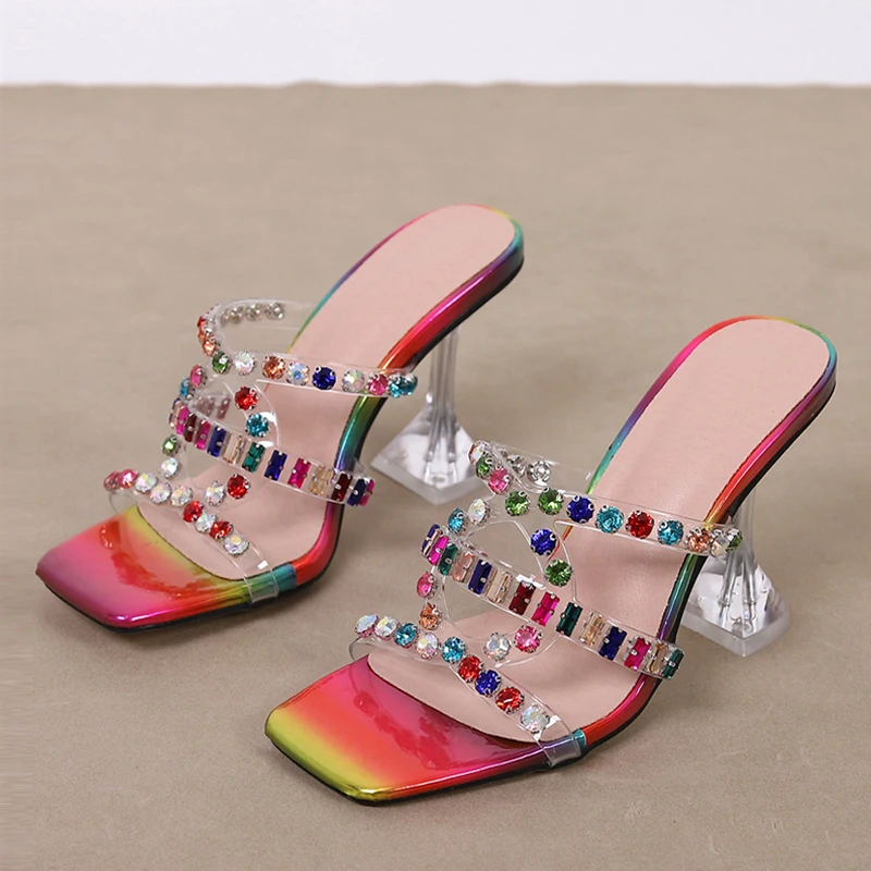 Женские прозрачные шлепанцы Liyke необычные сандалии на каблуке квадратный носок