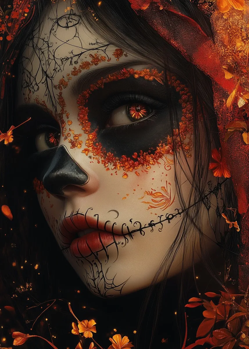 

Печать на холсте "Ужасающая Los Muertos Сахарская черепаха Девушка с цветами"