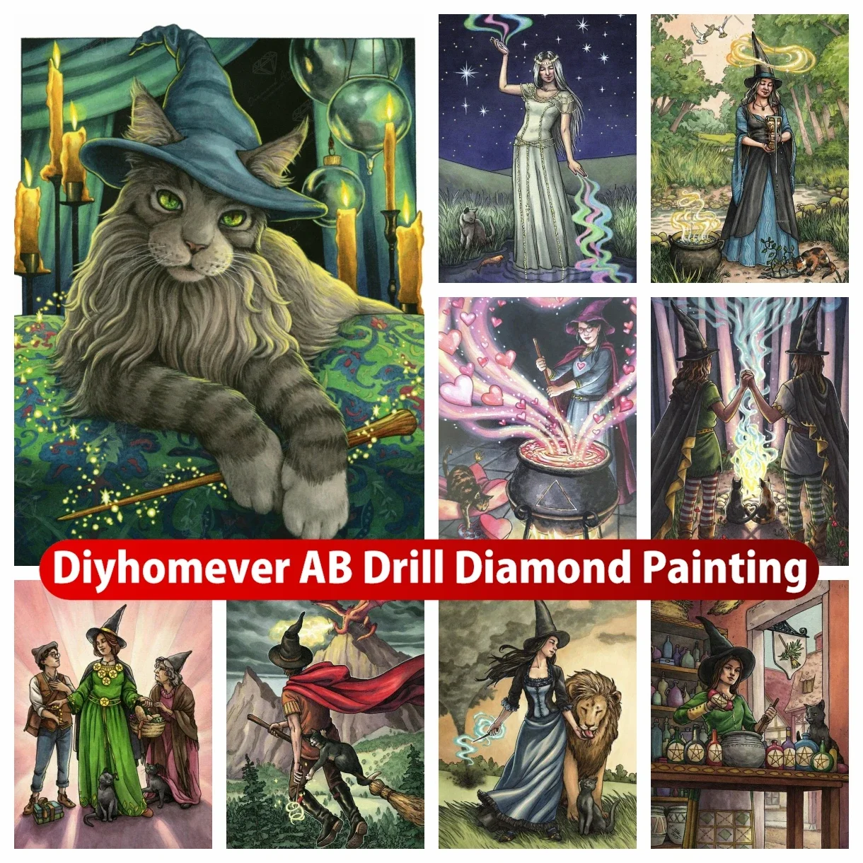 Ведьма и Кот Таро Астрология 5D AB алмазная живопись мозаика вышивка фантазия