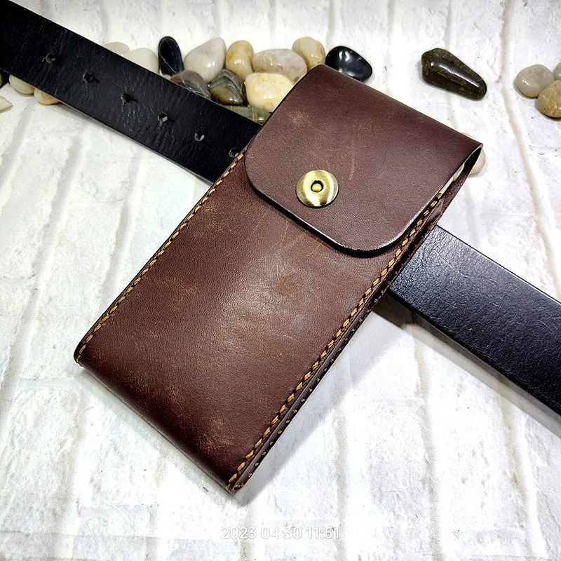Universal Mobile Phone Waist Bag Belt  Pack Hand-Made Leather Sheath Phone Holster For Men Iphone Huawei  Oppo  Pd