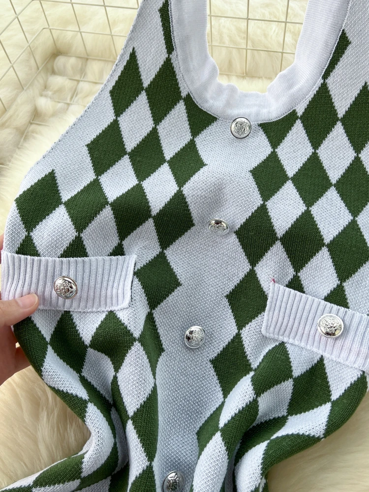 Foamlina женское элегантное клетчатое вязаное длинное платье винтажное облегающее