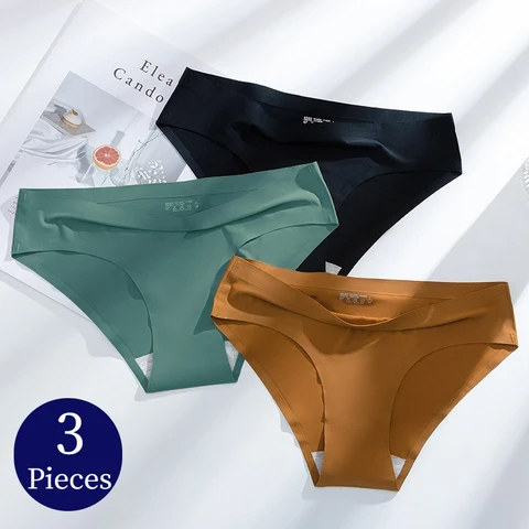 WarmSteps 3PCS/Set Seamless Women's Panties Solid Color Silk Satin Underwear Female Breathable Briefs Thin Lingerie Sports Panty
