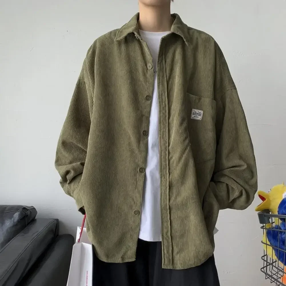 2024 вельветовая мужская рубашка в стиле Харадзюку корейская с длинным рукавом