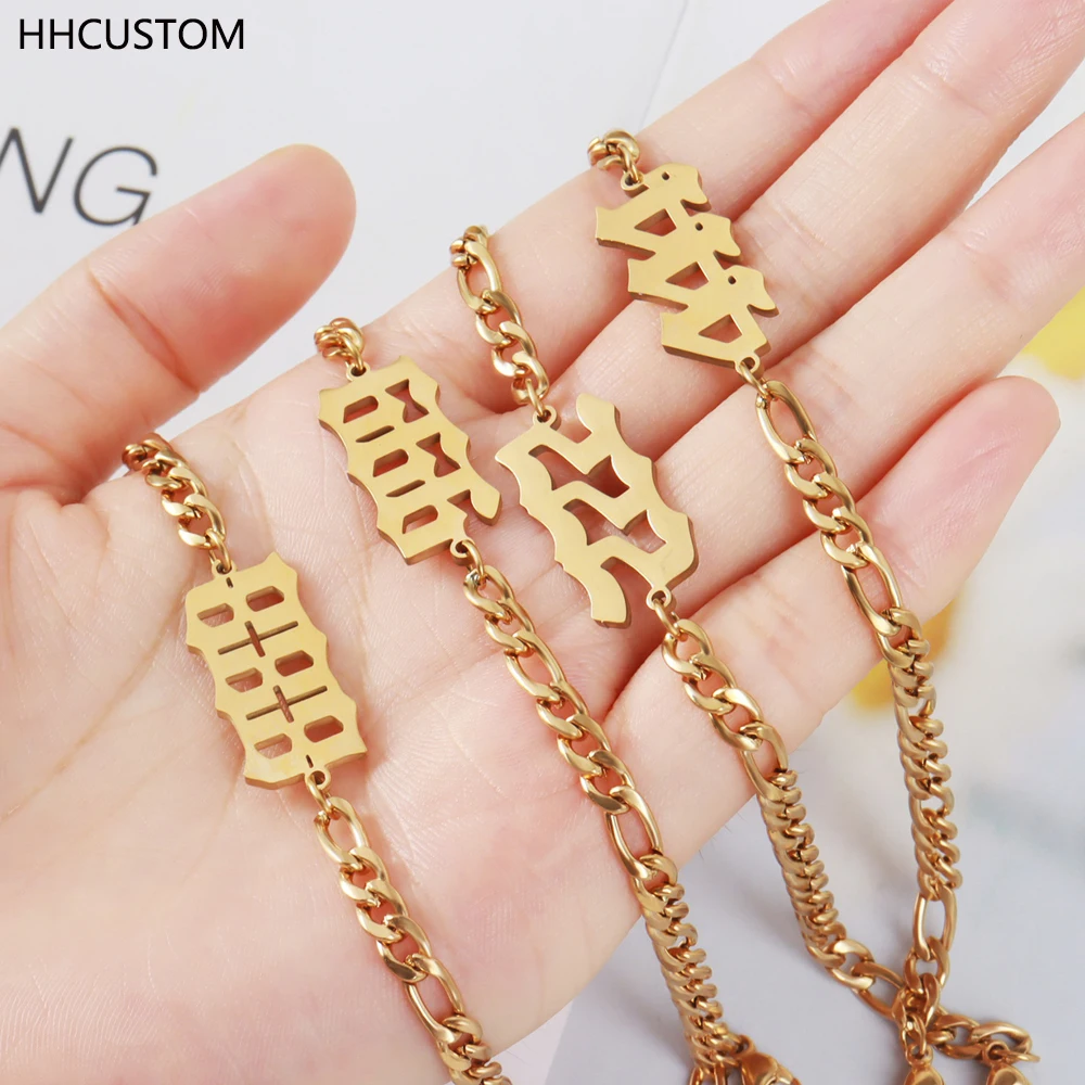 

HHCUSTOM Custom Number Anklets Personality Stainless Steel Figaro Chain Gold Pendant For Women Punk Hiphop Jewelry Gifts 2022