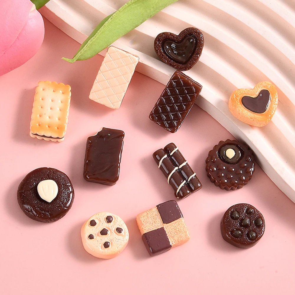 

10PCS Chocolate Biscuit Series Miniature Flat Back Resin Cabochons For Hairpin Scrapbooking DIY Home Decor Craft Accessories