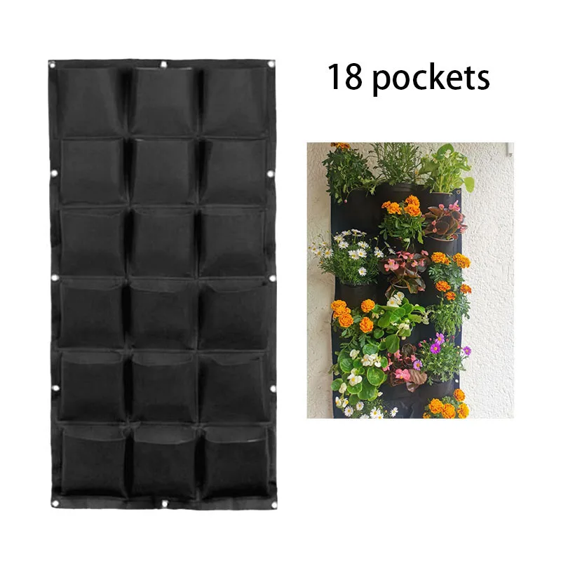 

Настенные подвесные мешки, садовый набор из 18 карманов для цветов и растений, вертикальные черные карманы для посадки, Q1