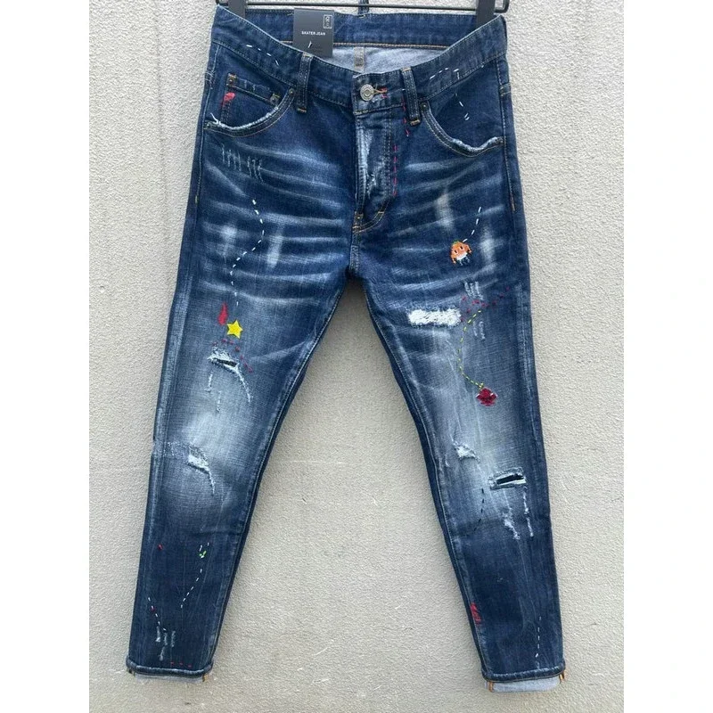 Джинсы скинни Dsq2 мужские узкие джинсовые прямые брюки на молнии в стиле пэчворк с