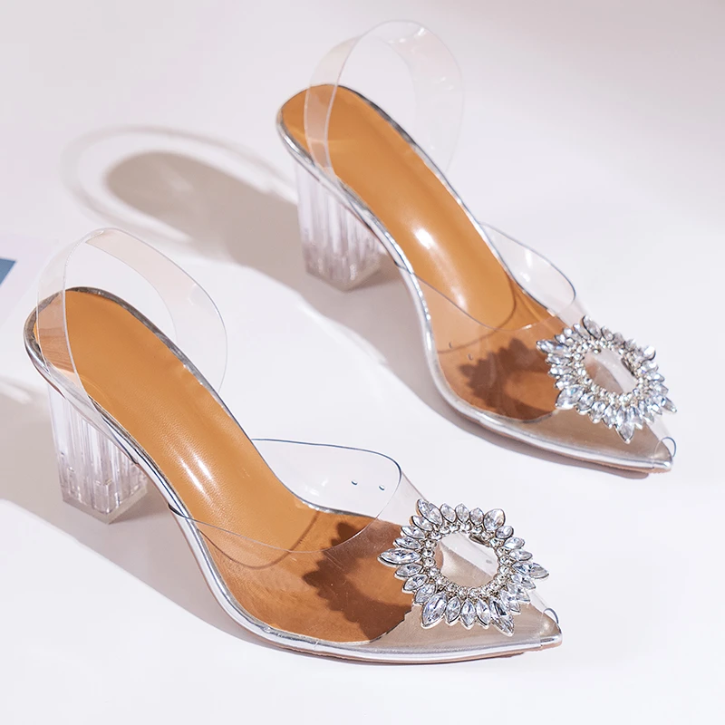 Босоножки женские прозрачные на высоком каблуке модные пикантные сандалии для