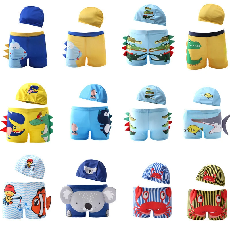 

2021 NEW Boys Swimming Trunks 1-7Years Children's Swimwear Kids Swimsuit Dinasour Boys Swimwear Trunks with Hat-SW367