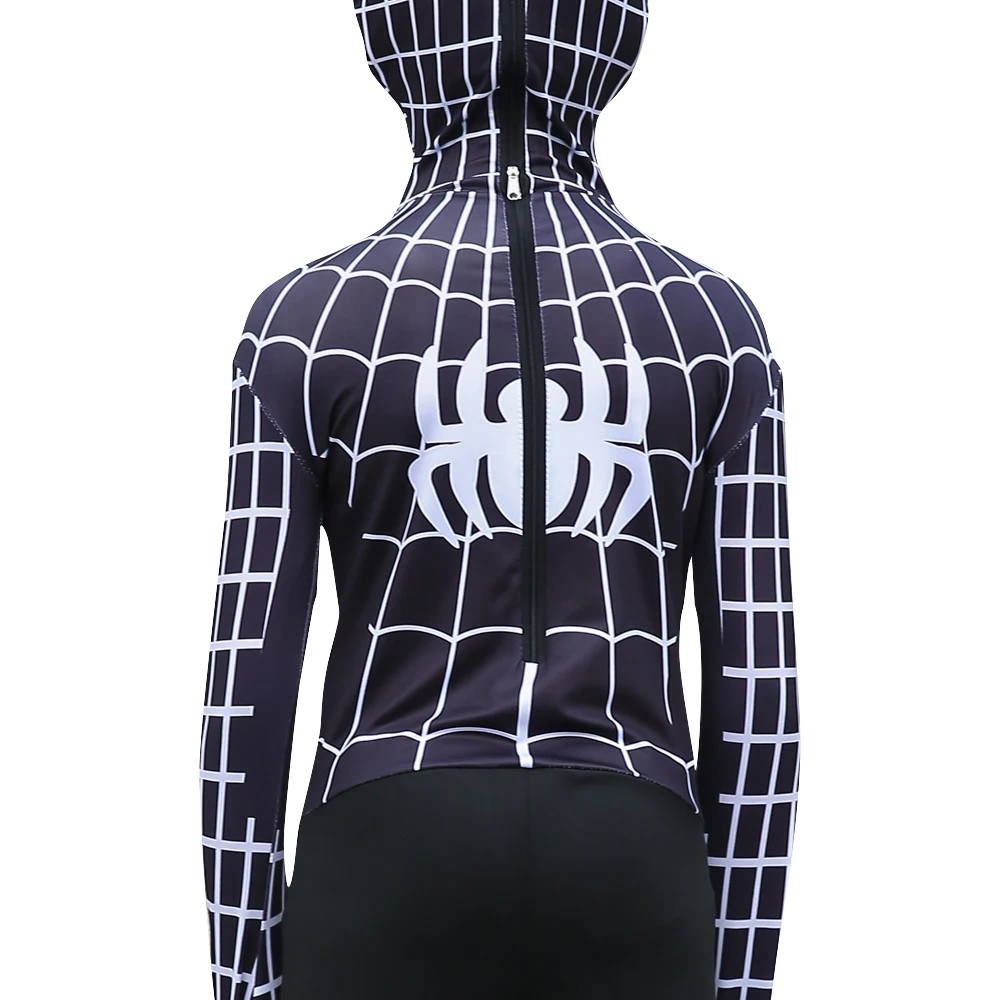 Аниме Косплей Костюм черный зентай Человек-паук прикрепленная маска супергероя