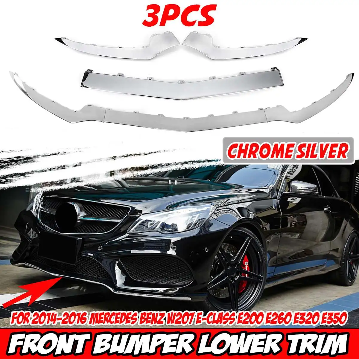 

3x Car Front Bumper Splitter Lip Diffuser Spoiler Protector Cover For Mercedes For Benz W207 A207 C207 E-Class E320 E350 14-16