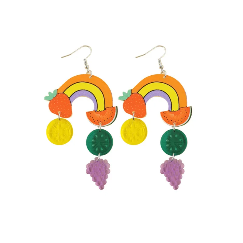 

Watermelon Strawberry Lemon Rainbow Fruit Acrylic Printed Earrings Fashion Women Jewelry