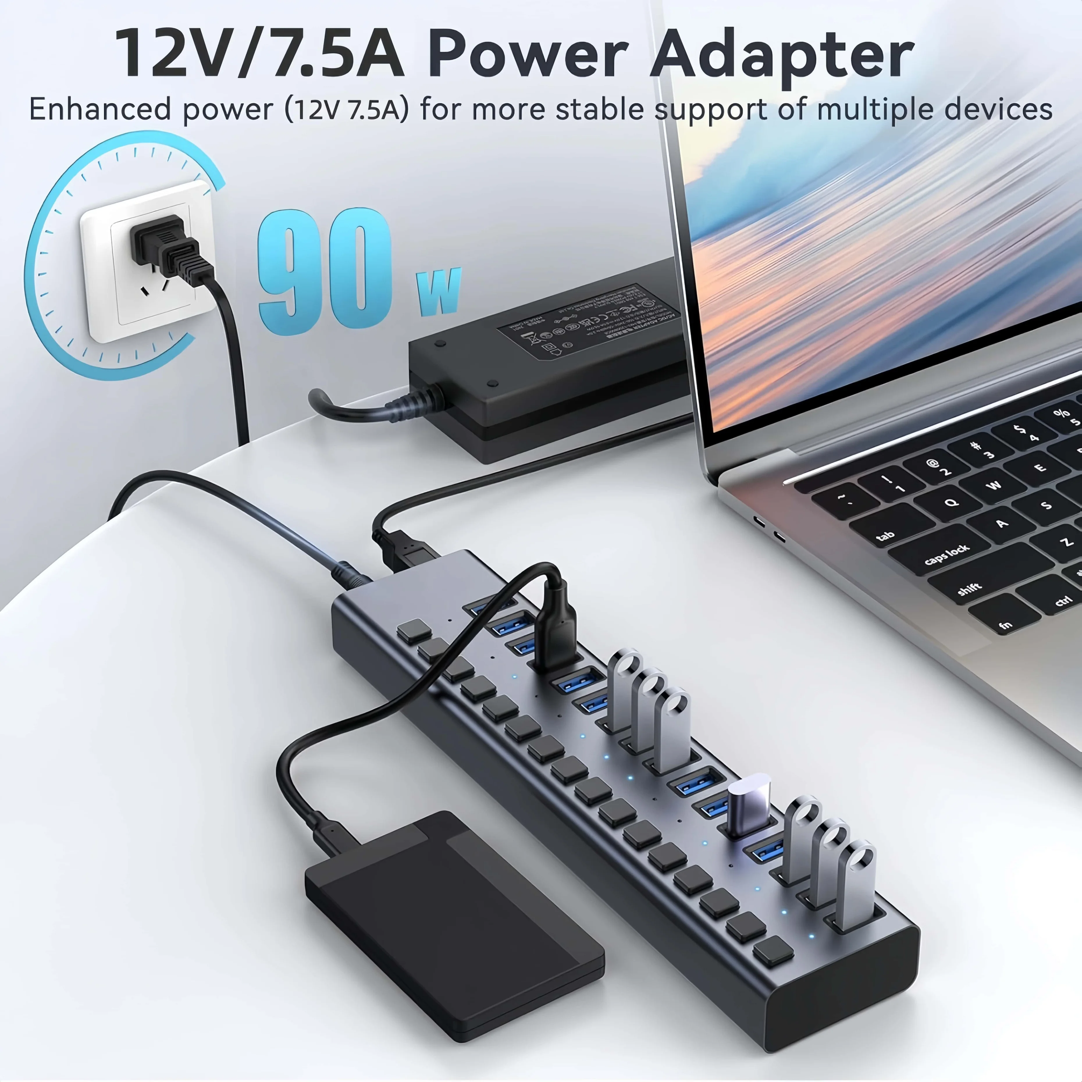 Фото USB-хаб MZX 3.0 с 16/10/7 портами, многопортовый, 5 Гбит/с, с выключателем, разветвителем, адаптером, концентратором, док-станцией, удлинителем №4