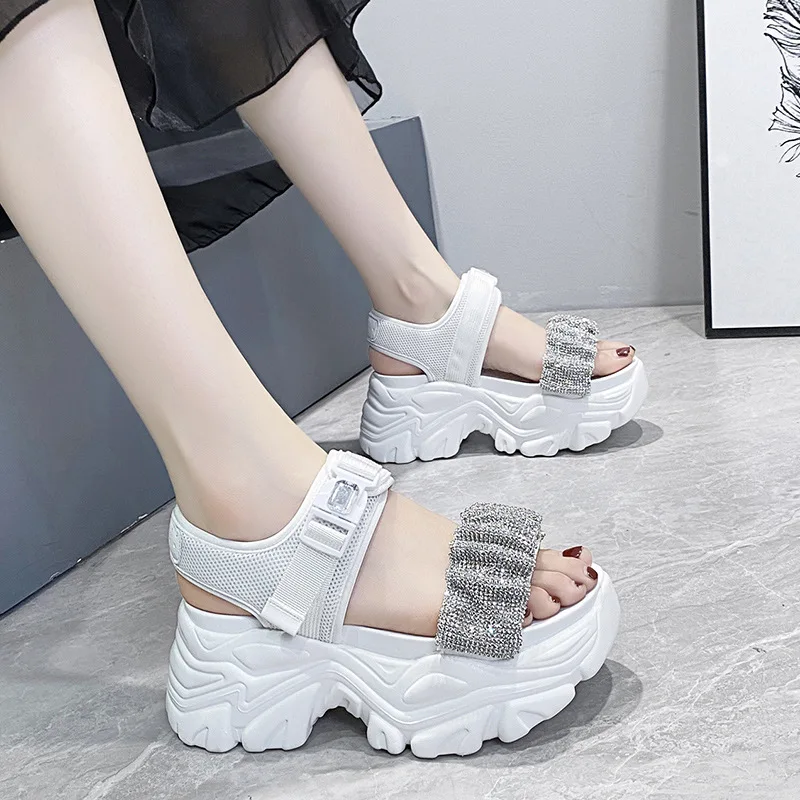 

Rhinestone Sandals Fashion Womens Shoes 2022 Clogs With Heel Suit Female Beige Muffins shoe Luxury Gladiator Thick Summer Comfor