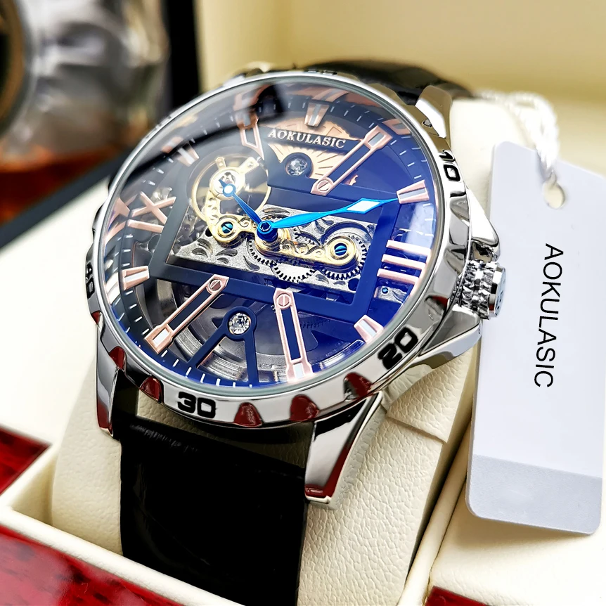 

AOKULASIC Top Brand Luminous Watch Male New Skeleton Automatic Mechanical Man Waterproof Watch Mens Sport Watches Luxury Clocks
