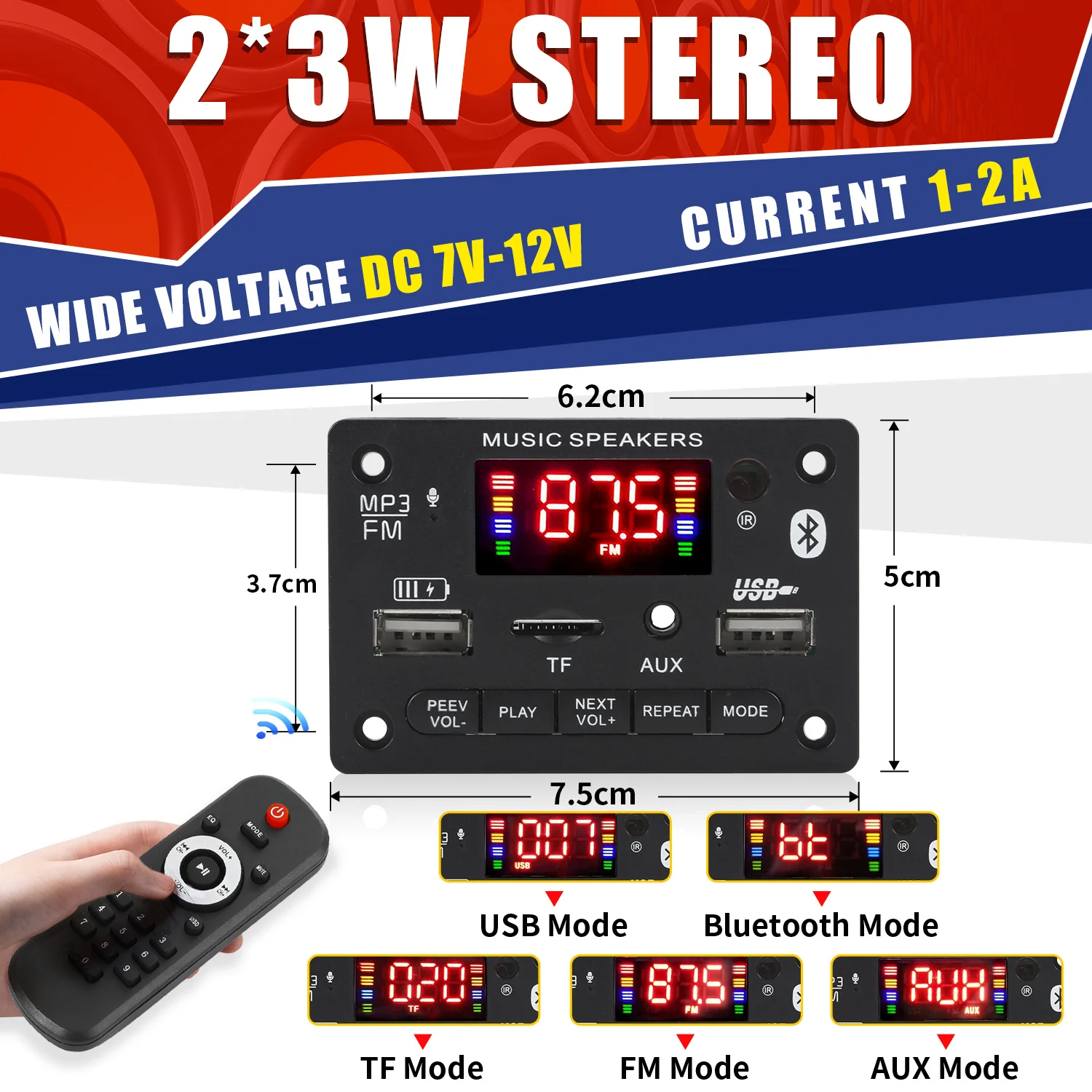 2*3 Вт усилитель MP3-плеер декодер плата 12 В Bluetooth 5 0 6 автомобильный FM-радио модуль