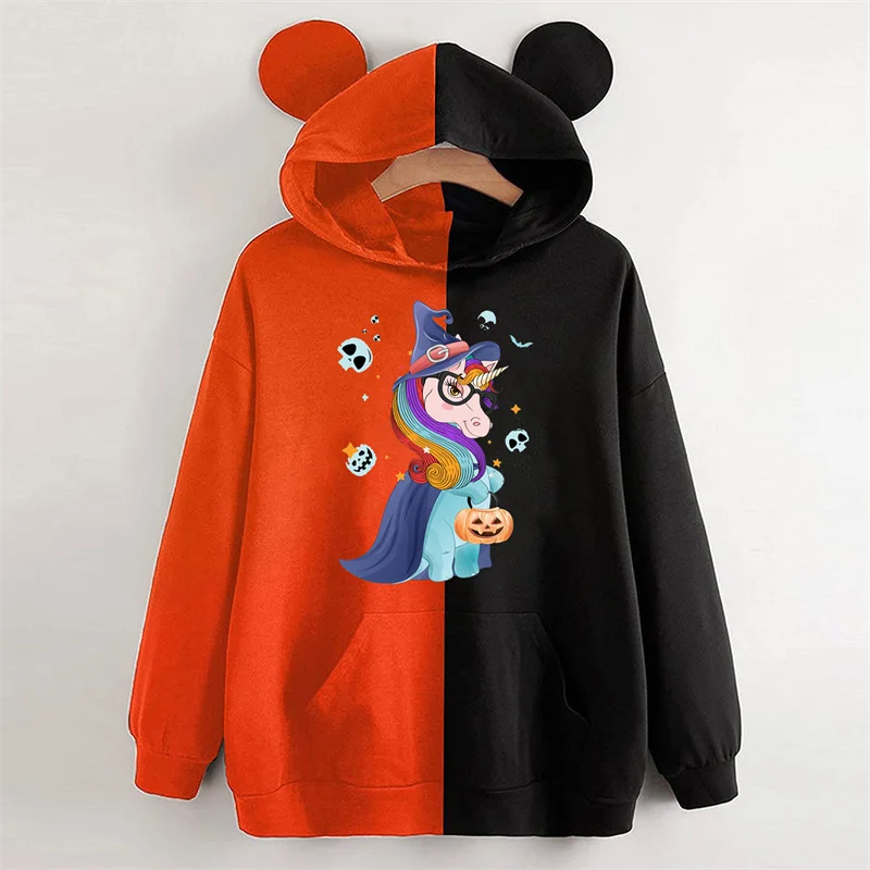

Happy Halloween Unicorn Kawai Hoodies with Cat Ears Women Fashion Korean Style Hoodies Autumn Winter Pullover Hoodies Sweatshirt
