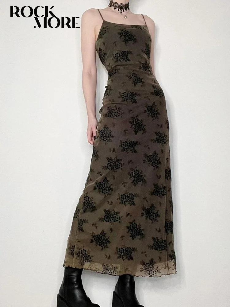 

Женское винтажное платье макси Rockmore, длинное Сетчатое платье с принтом в стиле ретро, тёмная академическая одежда для женщин